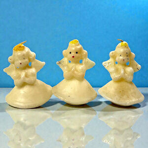 Gurley Christmas Candles Lot of 3 Angels Girls Praying Vintage Label 2.75" Unlit